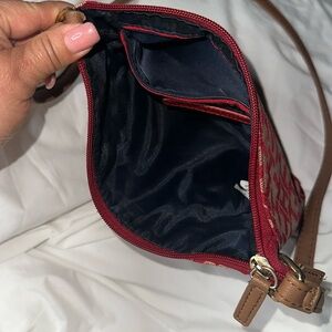 Elegant Red and Brown Crossbody Bag